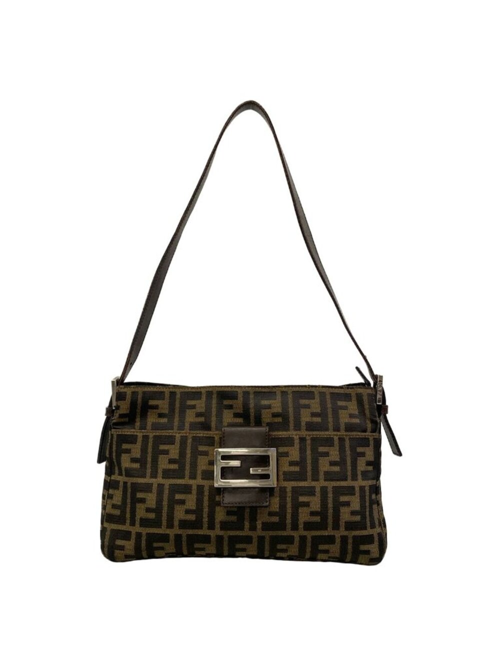 Fendi Shoulder Bag Zucca Dark Brown Leather
